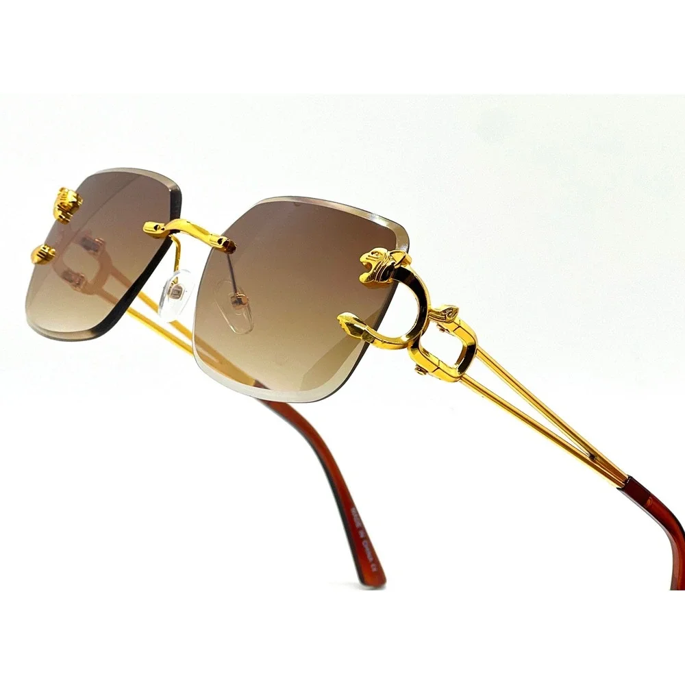Sunglasses Men Square Gold Leopard Designer Shades Fashion Eyewear Brown Lens